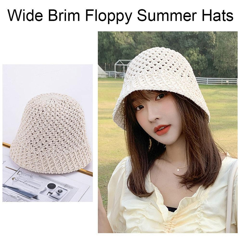 Bucket Hat Straw - Topi Matahari Wanita Model Lebar, Topi