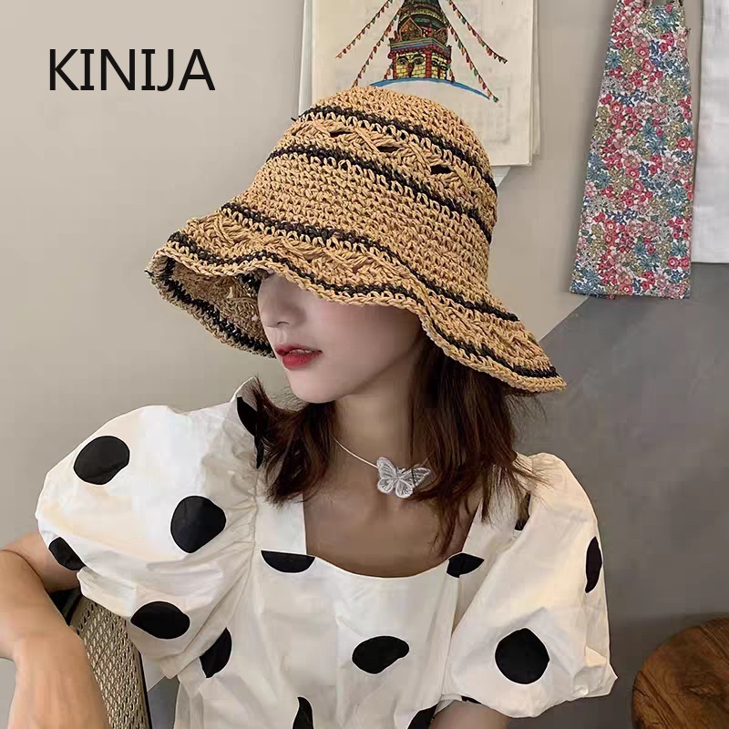 Topi Musim Panas Topi Jerami W - Bucket Hat Straw ulasan dan harga